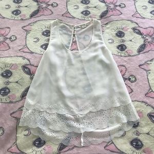 Double Zero Scalloped Cream Silky Tank